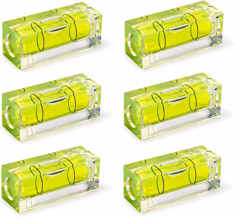 Mini livella a bolla, in acrilico trasparente, dimensioni 15 x 15 x 40 mm, di colore giallo-verde fluorescente, per un allineamento preciso