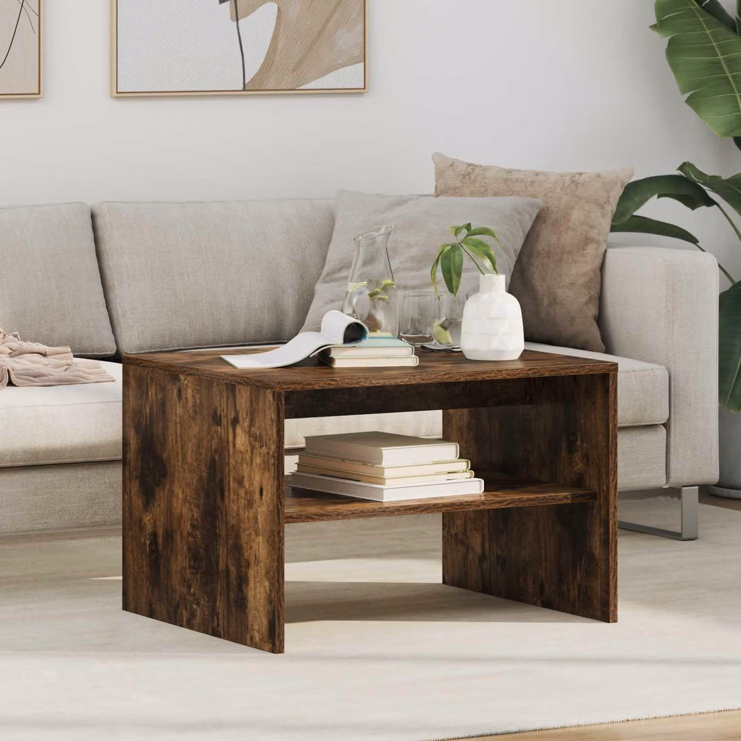 Maison Exclusive - Tavolino da caffè in legno impiallacciato noce, dimensioni 60 x 50 x 40 cm