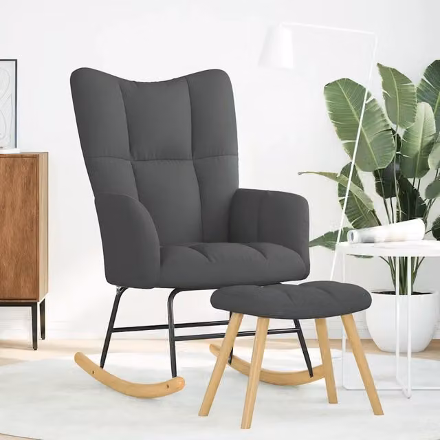 Poltrona Relax Recliner con Poggiapiedi Integrato in Tessuto Grigio e Struttura in Metallo e Legno