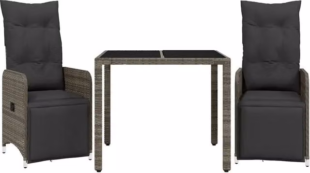 Set Bistr¨° da Giardino 3 pz | Set Salotto da Giardino con Cuscini in Polyrattan Grigio