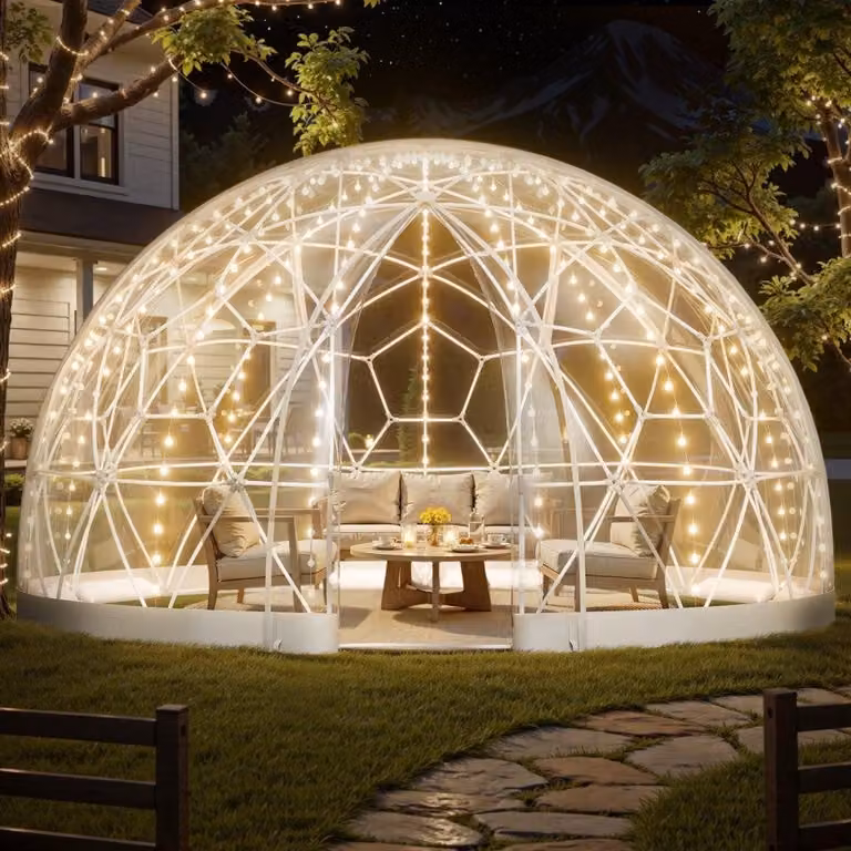 Cupola da giardino 4,57x2,9 m - Tenda a bolle trasparente per 10-14 persone - Serra a cupola geodetica con finestra - Tenda in PVC per cortile, terrazza, campeggio, festa, matrimonio