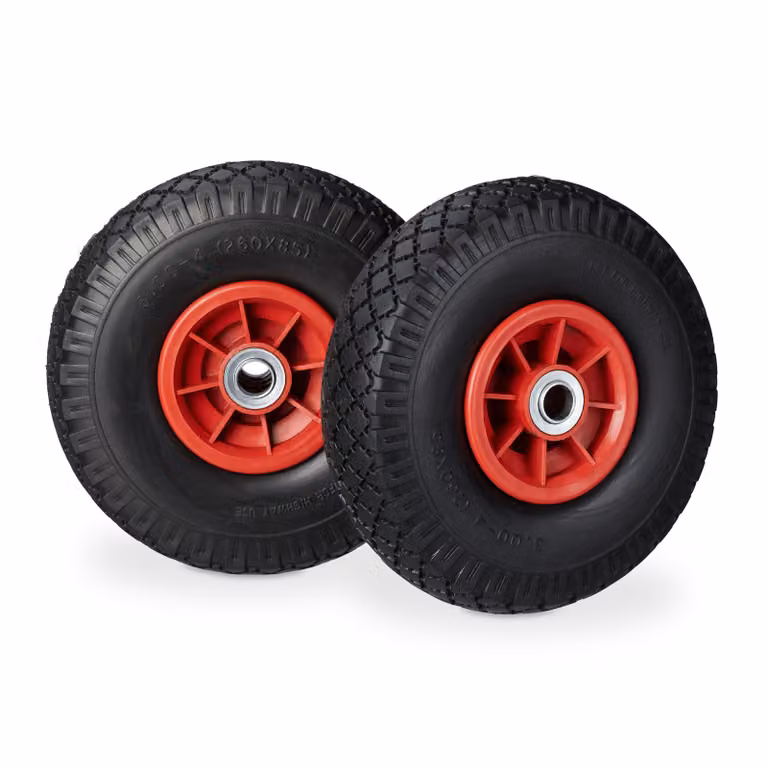 4 ruote per carrello a mano, pneumatici in gomma piena anti-foratura, 3,00-4 pollici, asse da 20 mm, fino a 80 kg, ruota di scorta 260x85 mm, nero-rosso