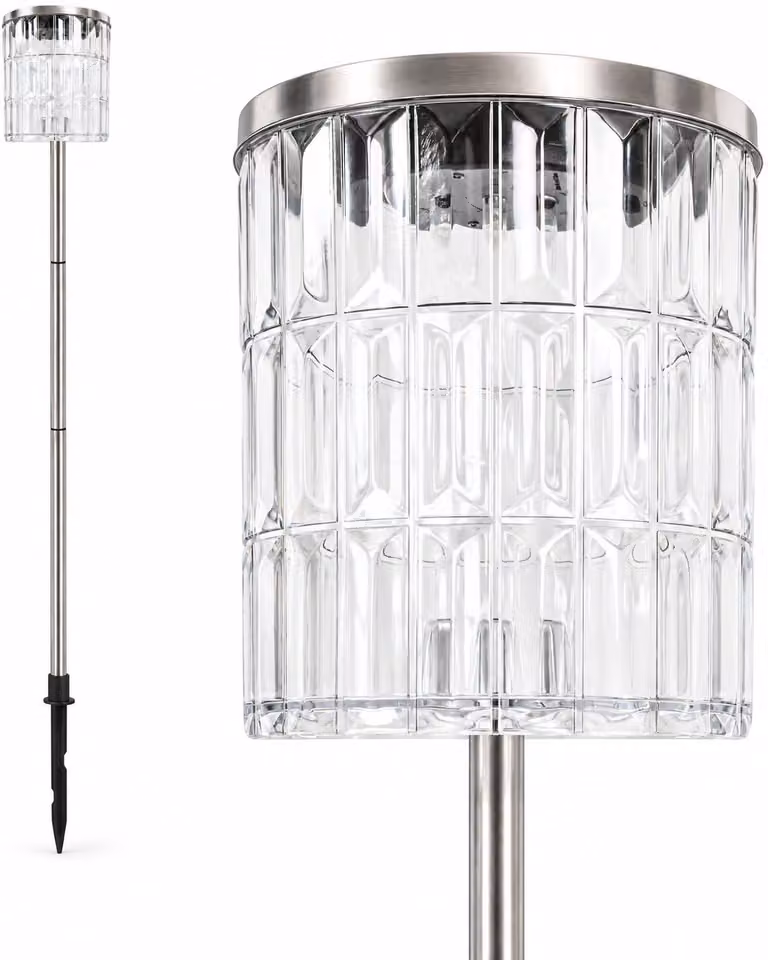 Lampada da giardino solare con picchetto da terra, LED, effetto cristallo, 75 cm