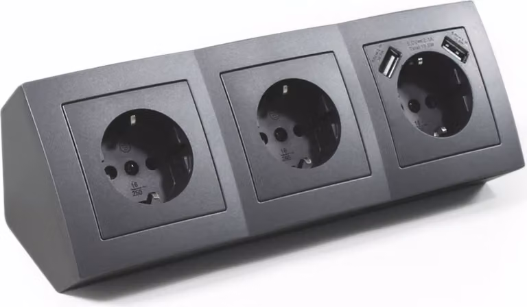 Blocco prese McPower "Flair", montaggio a parete, antracite, contatto di terra a 3 vie + 2x USB