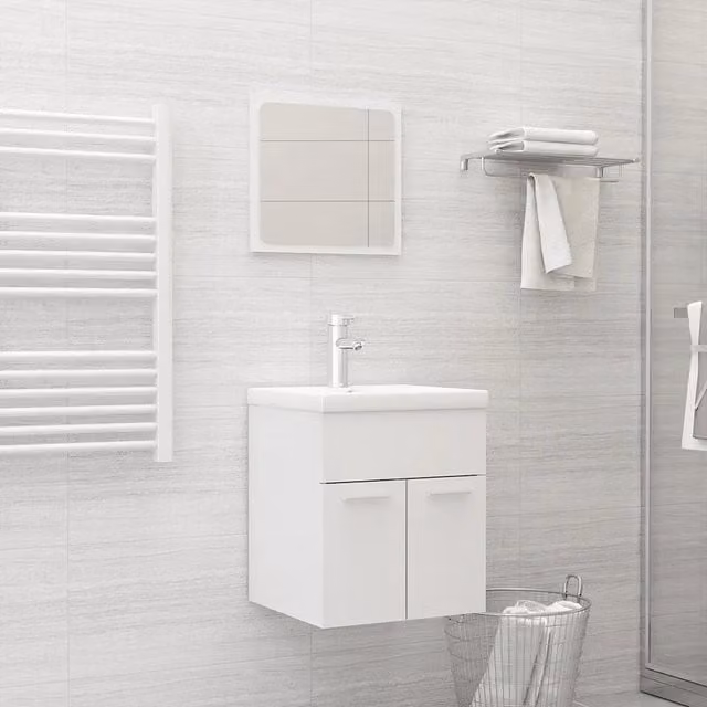 Set Mobili da Bagno Moderno vidaXL Bianco Lucido con Mobile Lavabo e Armadietto Specchio a Sospensione