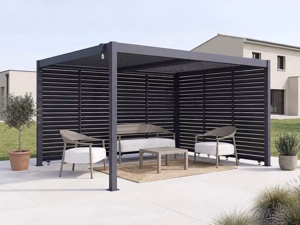 Pergola bioclimatica Windsor di Habitat et Jardin in alluminio e acciaio zincato, colore grigio, L: 4 m, P: 3 m – 2