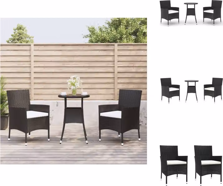 vidaXL Set bistrot da giardino 3 pezzi con cuscini in poly rattan nero - Set di mobili da giardino