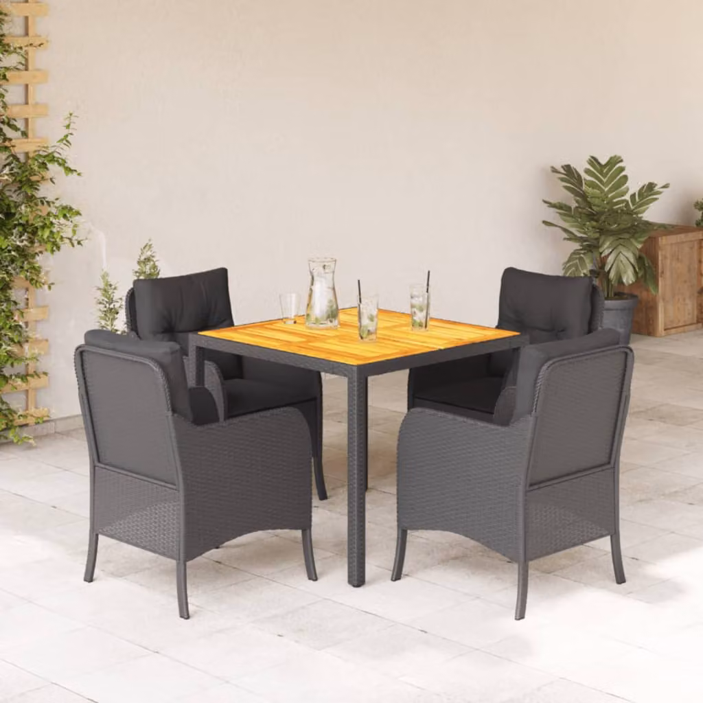 Set da Pranzo da Giardino Moderno vidaXL in Legno di Acacia e Polyrattan Nero con 5 Sedute