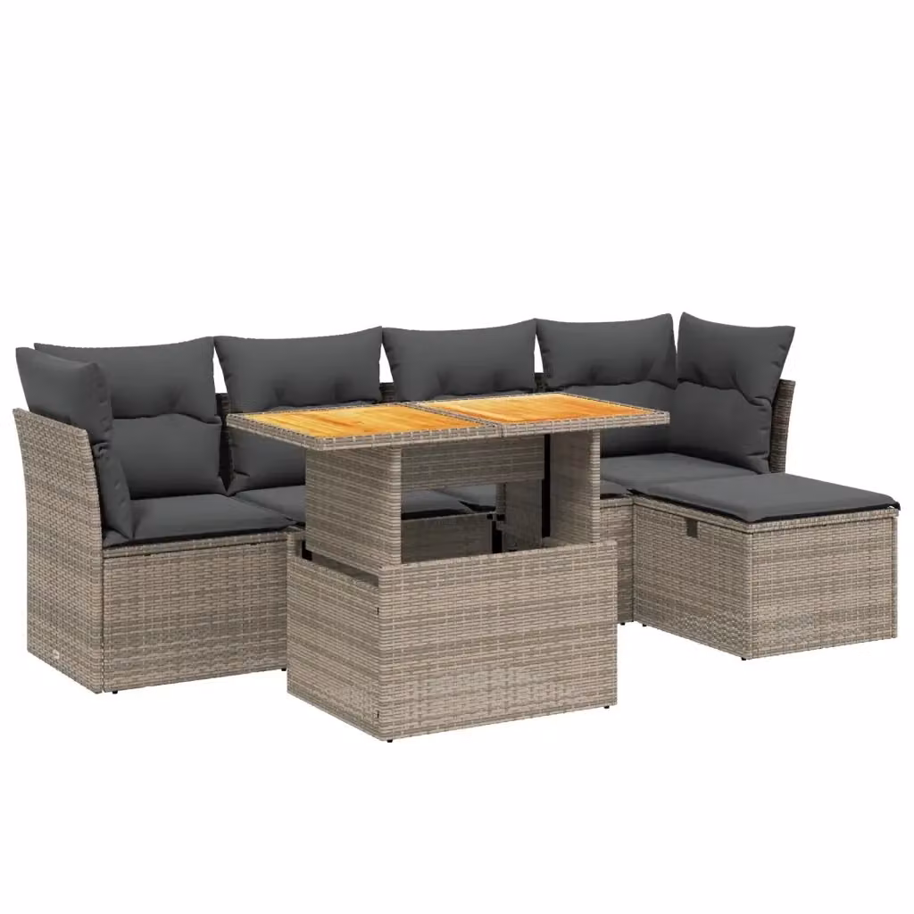 Set Divano da Giardino a L vidaXL in Polyrattan Grigio con Cuscini e Tavolino da Esterno 6 pz – 2