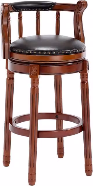 Sgabello da bar girevole a 360° 54,8 x 54,8 x 96 cm in legno e pelle nera con schienale