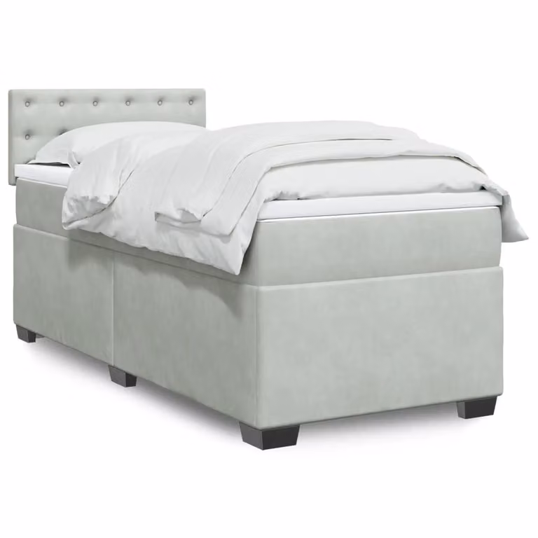 vidaXL Giroletto a Molle con Materasso Ibrido in Velluto Grigio Chiaro L: 100 cm, P: 200 cm