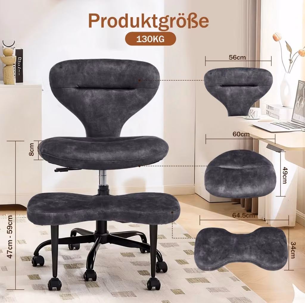 Sedia da meditazione girevole MODFU con ruote, poggiapiedi e altezza regolabile, grigio – 2