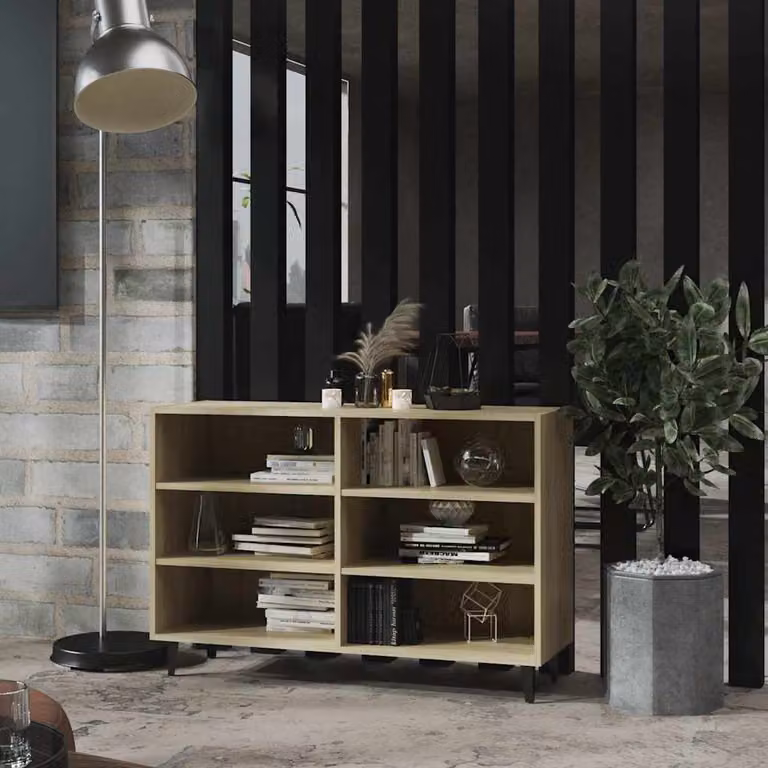 Credenza in stile industrial vidaXL in legno multistrato e metallo, colore Rovere Sonoma, L 103,5 x P 35 x H 70 cm
