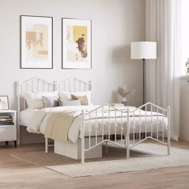 Giroletto con Testiera e Pediera-Struttura Letto Metallo Bianco 120x190 cm 358096