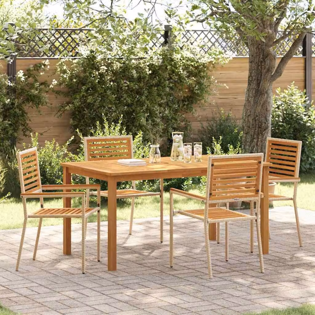 Maison Exclusive - Set da pranzo per esterno, 5 pezzi, legno massello di acacia, color beige