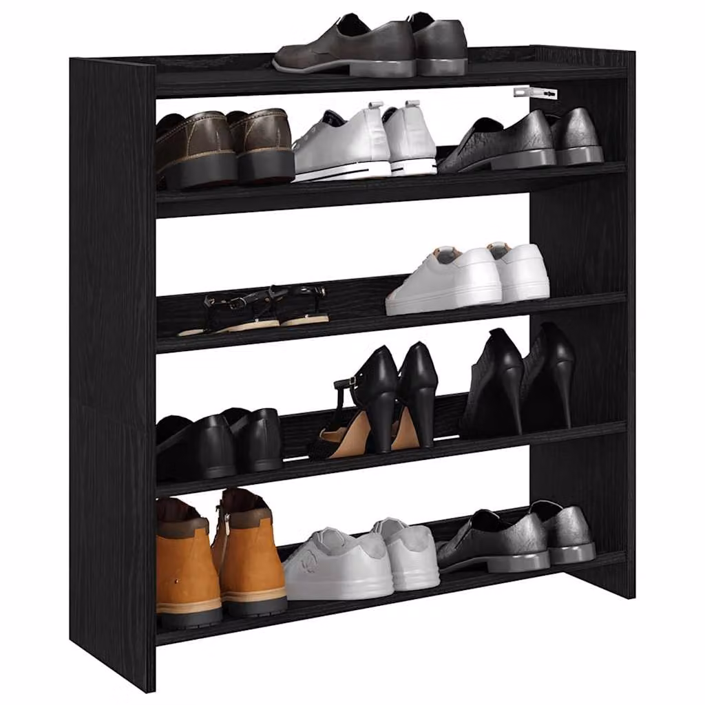 Scarpiera nera vidaXL in legno e MDF con ripiani piatti, modello moderno da appendere al muro, L 80 cm x P 25 cm x H 81 cm
