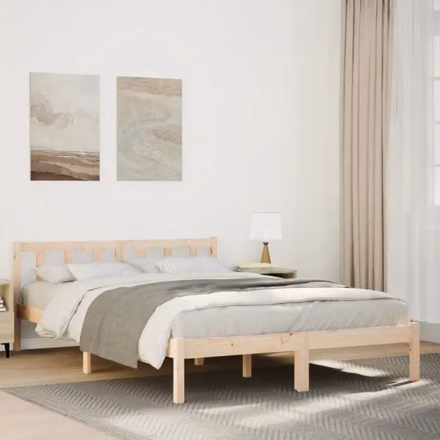 Letto extra lungo Design Mania in legno di pino naturale con doghe in legno, L/P/H: 200 x 165,5 x 225,5 cm – 1