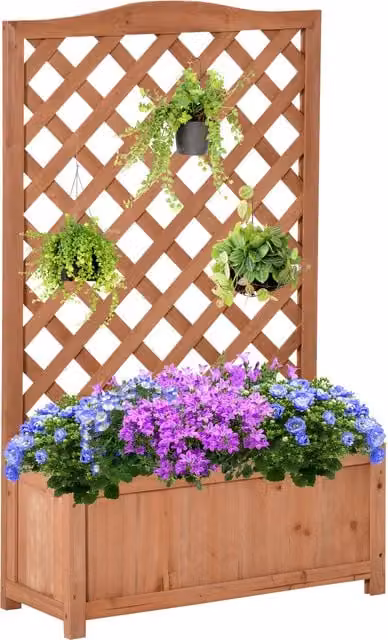Outsunny Fioriera in Legno di Abete Marrone con Griglia e Fondo a Doghe L: 70 cm, P: 28 cm, H: 117 cm