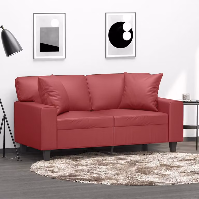 Divano a 2 posti vidaXL in similpelle rosso con cuscini e struttura in metallo per soggiorno L: 154 cm, P: 80 cm, H: 77 cm