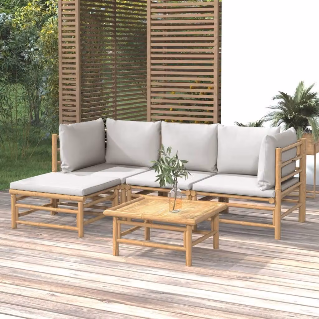 Maison Exclusive - Set da giardino da 5 pezzi con cuscini grigio chiaro in bambù