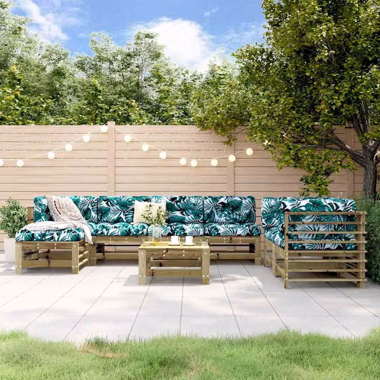 Set Salotto da Giardino vidaXL in Legno di Pino con Cuscini, 8 Pezzi, Marrone e Verde