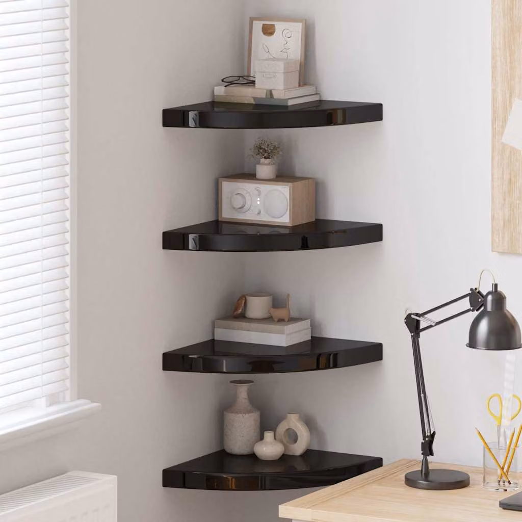 Set di 4 Scaffali Angolari da Parete vidaXL in MDF Nero Lucido L/P/H: 35 x 35 x 3,8 cm