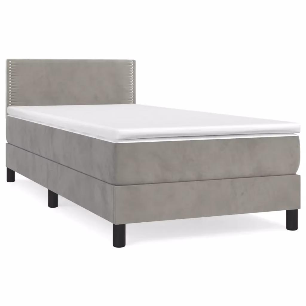 Letto con Giroletto a Molle e Materasso Ibrido vidaXL in Velluto Grigio e Bianco, L/P/H: 90 x 190 x 78 cm – 2