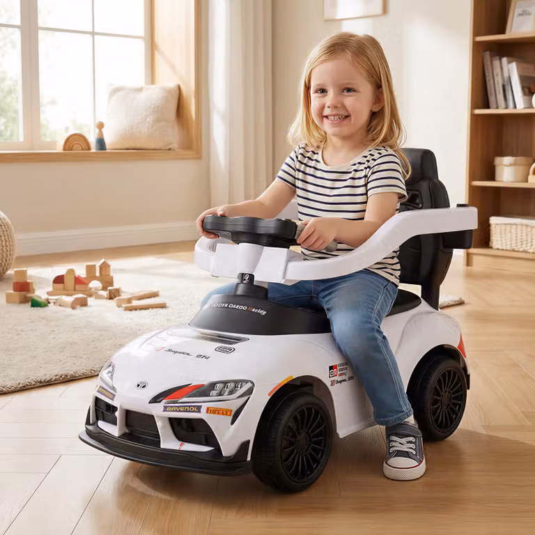Costway Auto a spinta 3 in 1 per bambini con musica e vano portaoggetti, Macchina primi passi con sterzo limitato, Bianco