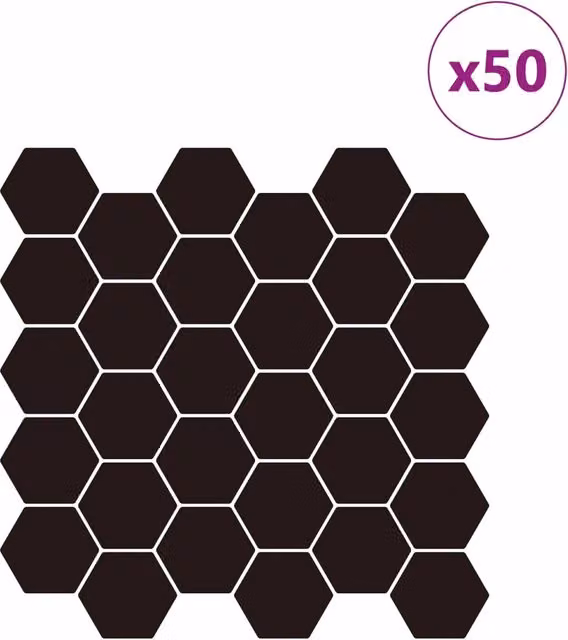 Set di 50 piastrelle esagonali geometriche nere in vetro lucido per parete, L/P: 30 x 30 cm – 1