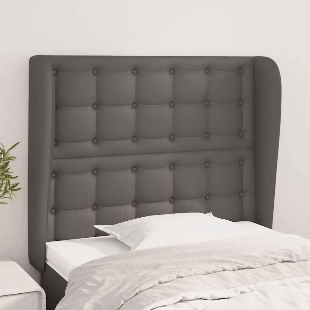 Testiera ad orecchio vidaXL in similpelle grigio scuro con struttura in legno L: 93 cm, P: 23 cm, H: 118-128 cm