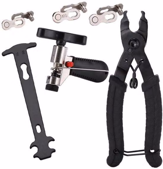 Set di attrezzi per catene da bici - Pinza per catene - Breaker - Checker - Attrezzi per la riparazione delle catene - Adatto per catene di biciclette e moto - 4 pezzi