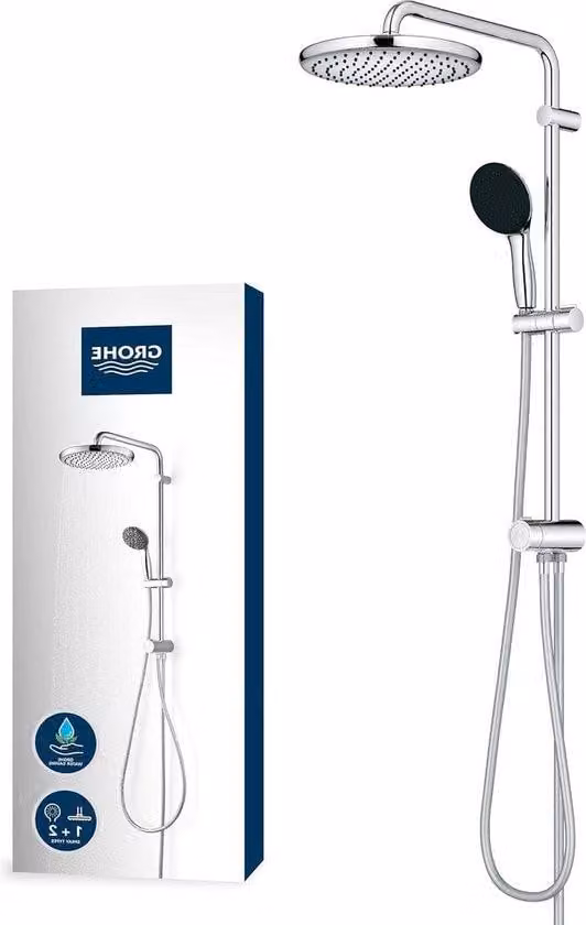 Doccia a pioggia con 2 tipi di getto - Rotonda cromata - A risparmio idrico - 8 l/min