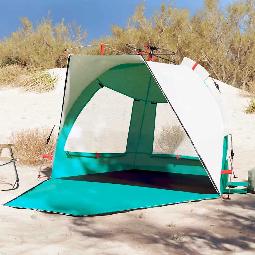 Tenda da spiaggia vidaXL per 2 persone, verde, impermeabile in poliestere, L 224 cm x P 142 cm x H 138 cm