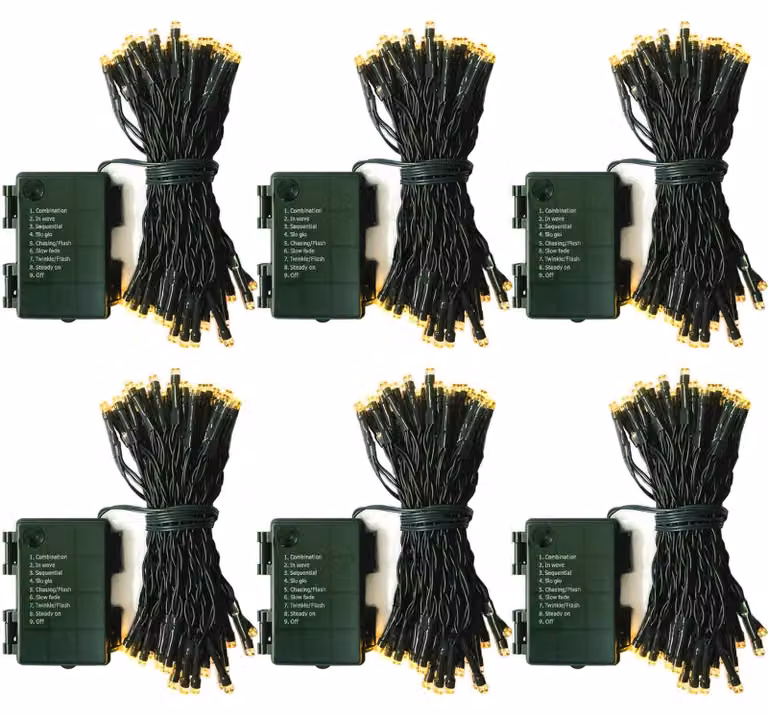 Set di 6 catene luminose a LED, lunghezza 5 metri, 50 LED, luce bianco caldo, con timer e 8 modalità