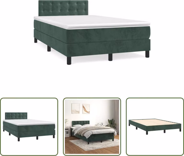 The Living Store Letto a molle con materasso verde scuro 120x190 cm in velluto