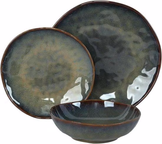 Posate da tavola in Vetroceramica per 6 persone - Set da 18 pezzi - Colore verde scuro - Vetroceramica resistente al microonde e alla lavastoviglie