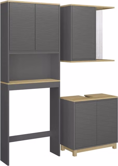 Set di mobili da bagno Livia Antracite/Rovere 3 pezzi Vicco