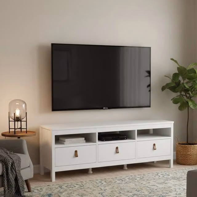 Mobile porta TV Astana DMORA, Credenza da soggiorno moderna in legno bianco opaco, L 151,4 cm x P 38,4 cm x H 54,1 cm