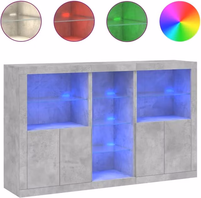 Credenza | Madia | Buffet da pranzo | Armadio da pranzo con Luci LED Grigio Cemento 162x37x100 cm