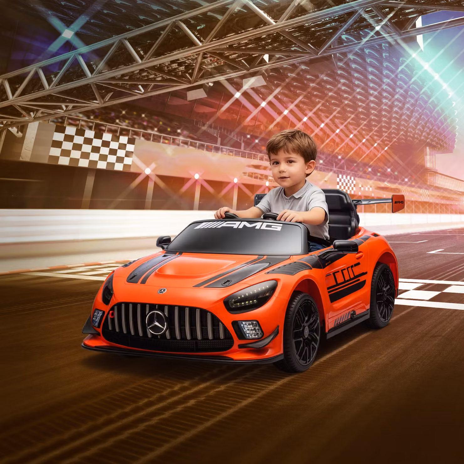 Auto Elettrica Mercedes-AMG per Bambini 3-8 Anni Aosom Arancione con Telecomando e Luci LED – 2