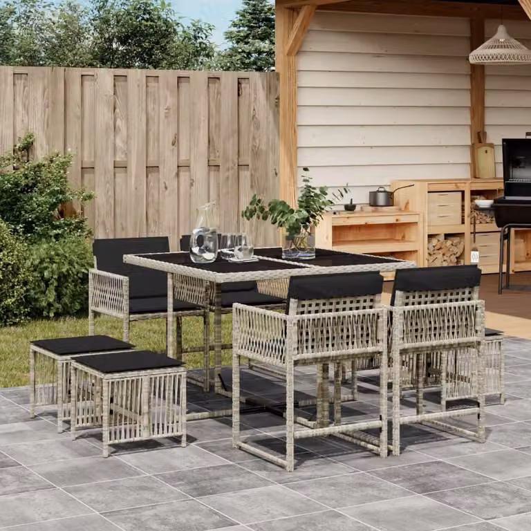 Maison Exclusive - Set Pranzo da Giardino 9pz con Cuscini Grigio Chiaro Polyrattan