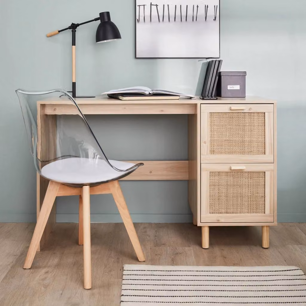Scrivania Sweeek in legno e rattan marrone per home office L: 120 cm, P: 60 cm, H: 75 cm – 2