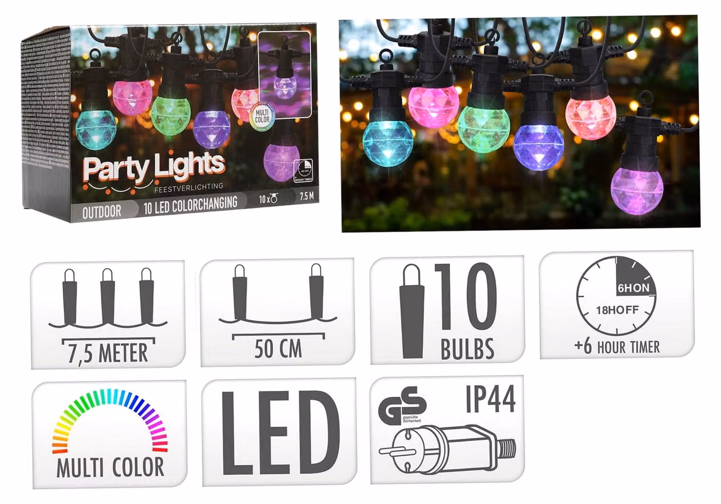 PROGARDEN Catena luminosa LED PARTY 10 lampadine 7,5m KO-AF5300210