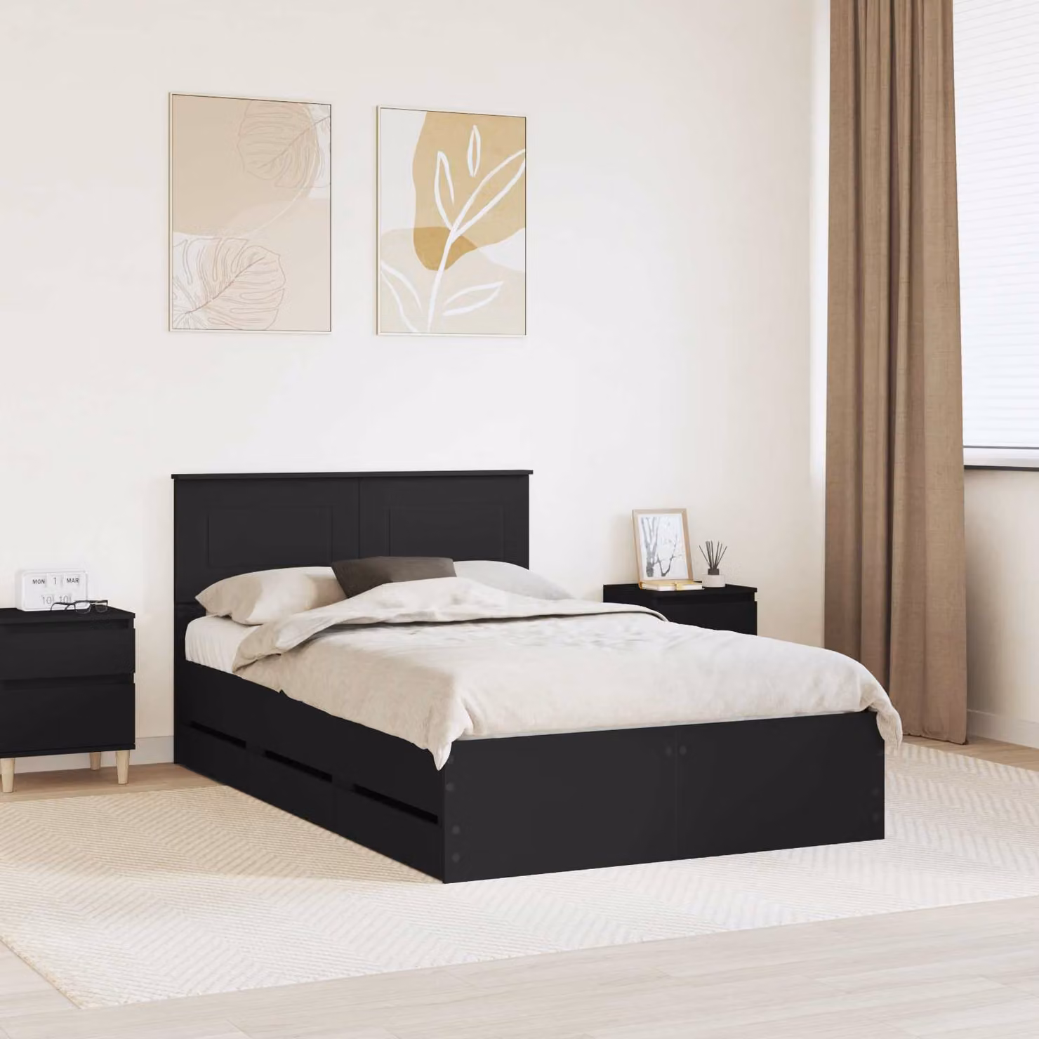 Struttura letto moderna vidaXL con cassetti in legno ingegnerizzato nero 120 x 200 cm – 1