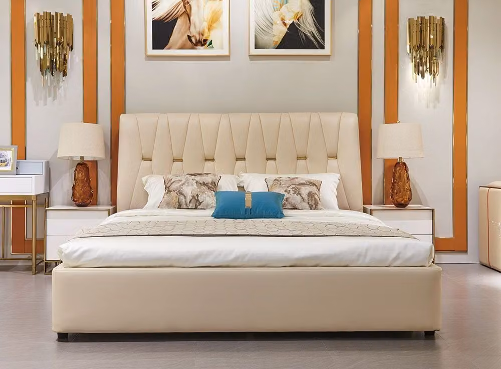 Design Doppelbett Betten Polster Ehe Doppelbetten Bett 180x200cm Lederbett Luxus