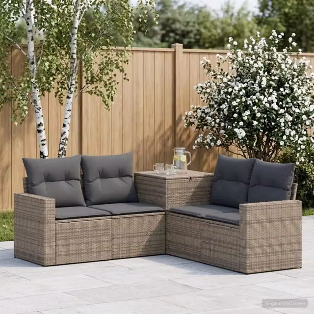 Set di divani da giardino a L vidaXL in polyrattan con cuscini inclusi, colore grigio e antracite – 1