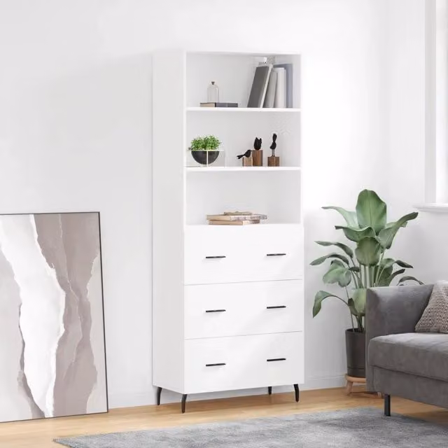 Credenza-Buffet-Armadio da cucina Bianca 69,5x34x180 cm in Legno Multistrato 327248
