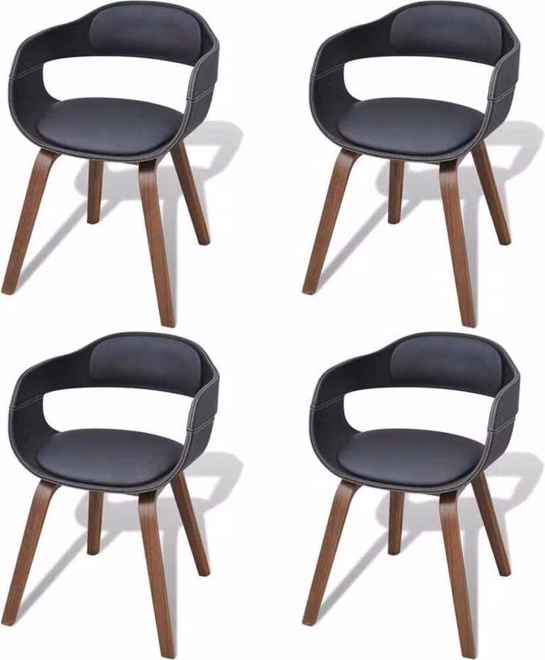 The Living Store Sedie da pranzo 4 pezzi in legno curvato nero e Similcuoio