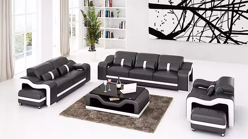 Designer Möbel Ledersofa 6tlg Sofagarnitur Polster Couchen Set Hocker Couchtisch