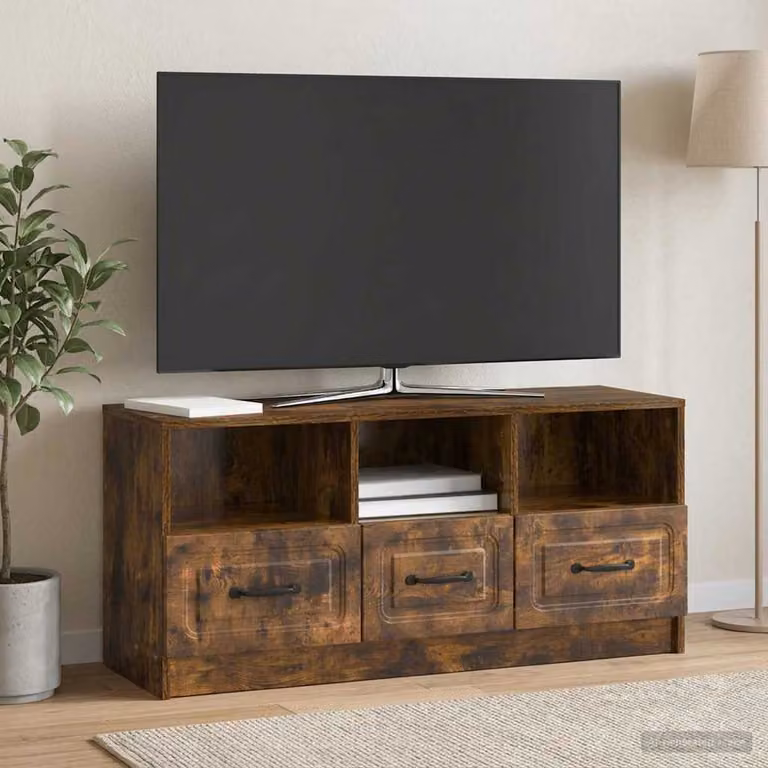 Mobile TV vidaXL in Rovere Fumo, Design Moderno con Ruote, L/P/H: 102 x 34,5 x 47 cm